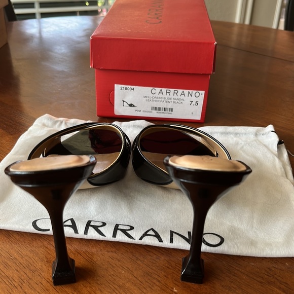 NIB Carrano Black Patent Leather Mell-Dress Slide Sandals US 7.5 - Picture 2 of 7